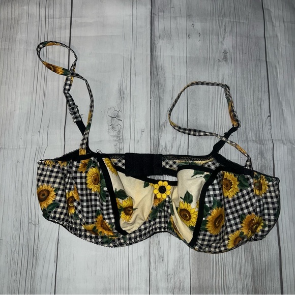 VINTAGE 80s 90s Woolite Sunflower Checkered Gingham Bra 34C - Picture 1 of 3
